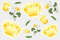 Watercolor yellow flowers psd drawing clipart collection