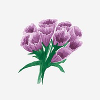 Purple flower bouquet psd watercolor diary sticker