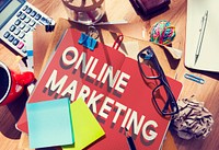 Online Marketing Messy Table Objects Concept