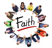 Multi-Ethnic Group of People Holding Hands and Faith Concept