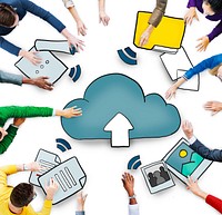 Aerial View of People and Cloud Computing Concepts
