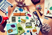 Designer's Table with Social Media Notes and Tools