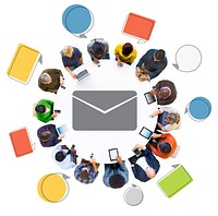 Diverse People Using Digital Devices with E-mail Symbol