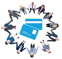 Business People Holding Hands and Card Symbol
