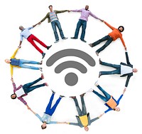 Multiethnic People Forming Circle and Wireless Technology Concept