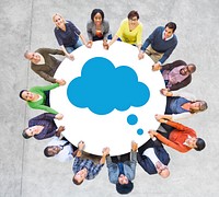 Group of People and Cloud Symbol