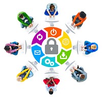 People in a Circle Using Computer with Security Concept