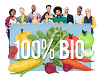 100% Bio Good Food Eat Well Concept