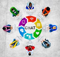 Diverse People in a Circle Using Computer with Chat Concept