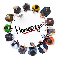 Multiethnic Group of People with Homepage