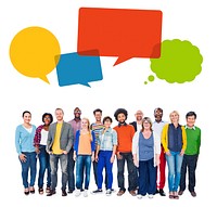 Multi-Ethnic Group of People and Speech Bubbles