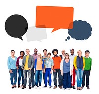 Multi-Ethnic Group of People and Speech Bubbles