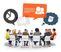 Group of Multiethnic People in a Meeting with Speech Bubbles