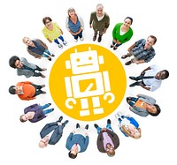 Group of Multiethnic Cheerful People with Robot Symbol