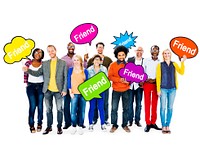 Group Of Multi-Ethnic People Holding Speech Bubbles With The Word Friend