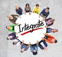 Group of People Holding Hands Around Letter Integrate