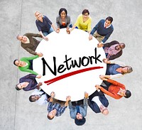 Group of People Holding Hands Around Letter Network
