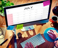 July Monthly Calendar Weekly Date Concept