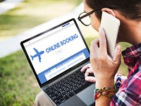 Online Booking Traveling Plane Flight Concept