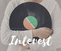 Female Holding Vinyl Music Graphic Concept