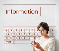 Woman using smart phone with keyboard graphic