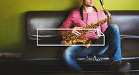 Male Saxophone Musician Label Banner Graphic Concept