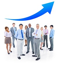 Business People Standing and Arrow Above