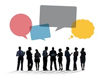 Silhouettes of Business People Discussing with Speech Bubbles