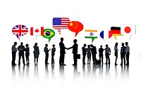 Group Of International Business People Talking To Each Other In A White Background