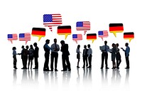 Group Of American And German Business People Talking To Each Other In A White Background