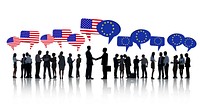 Group Of American And European Business People Talking To Each Other In A White Background