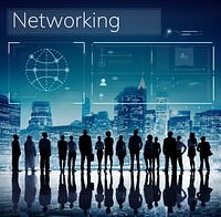 Business people connected with global communications network