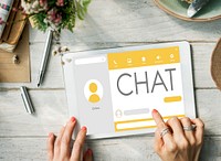 Tablet Chatting Program Online concept