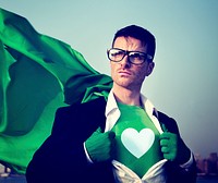 Strong Superhero Businessman Heart Concepts