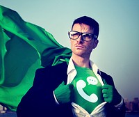 Strong Superhero Businessman Telecommunication Concepts