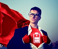 Battery Strong Superhero Success Professional Empowerment Stock Concept