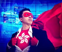 Superhero Businessman Hong Kong Stock Market Concept