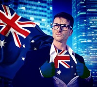 Businessman Superhero Country Australian Flag Culture Power Concept