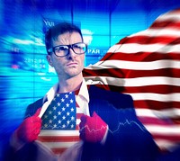 Superhero Businessman USA Stock Market Concept