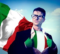 Superhero Businessman Italian Cloudscape Concept