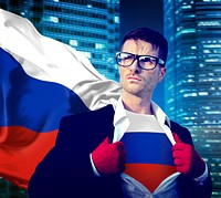 Businessman Superhero Country Russia Flag Culture Power Concept