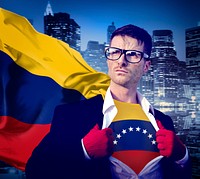 Businessman Superhero Country Venezuela Flag Culture Power Concept