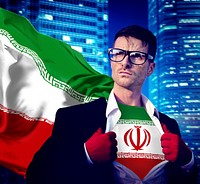 Businessman Superhero Country Iran Flag Culture Power Concept
