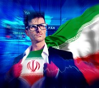 Businessman Superhero Country Iran Flag Culture Power Concept