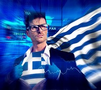 Businessman Superhero Country Greece Flag Culture Power Concept