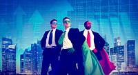 Superhero Businessmen Cityscape Stock Market Team Concept