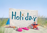 Holiday Signboard and Summer Props on Beach