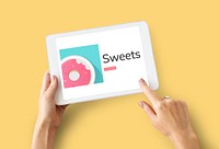 Illustration of sweet dessert donut pastry on digital tablet