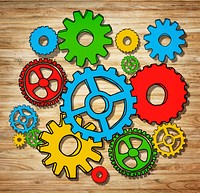 Multicolored Gears in Photo and Illustration