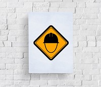 Safety Helmet Sign Attention Banner Put in Concrete Wall